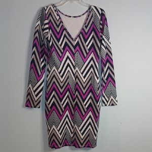 Chevron Patterned Long Sleeve Dress